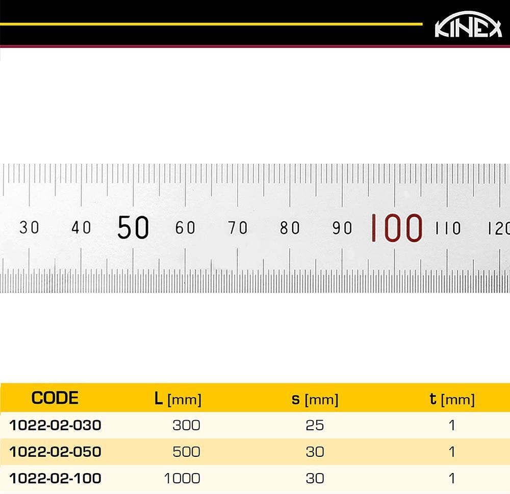 Линейка стальная 500х30х1 мм, шкала 0,5 мм KINEX 1022-02-050 - фото