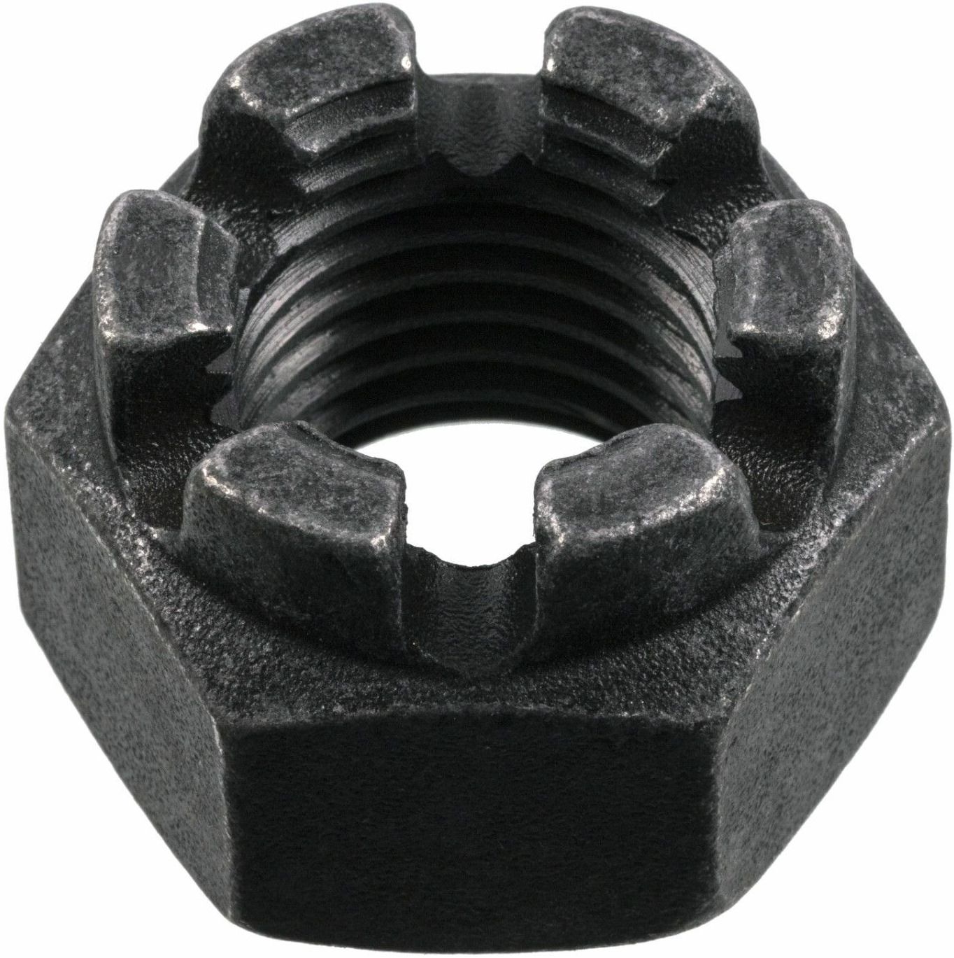 Гайка корончатая (прорезная) с мелкой резьбой DIN 935, класс прочности 8, оксидированная - фото