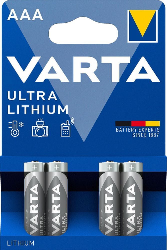 Батарейка 6103 литиевая минипальчиковая ААА 1,5 В Varta 6103301404М, 4 шт в блистере - фото