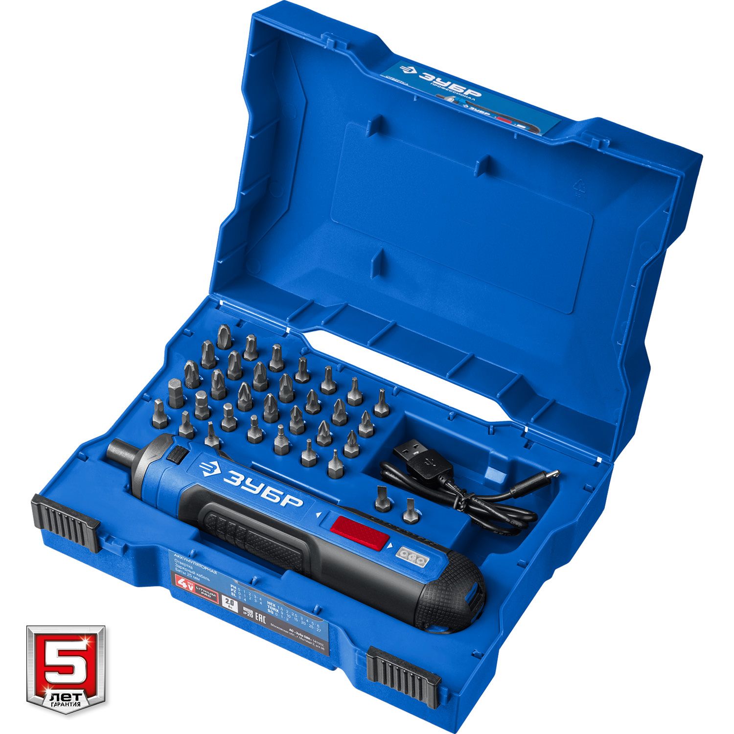 Отвертка аккумуляторная с набором бит в кейсе ЗУБР Профессионал Go 4 Vmax PSD-4S, 33 биты - фото