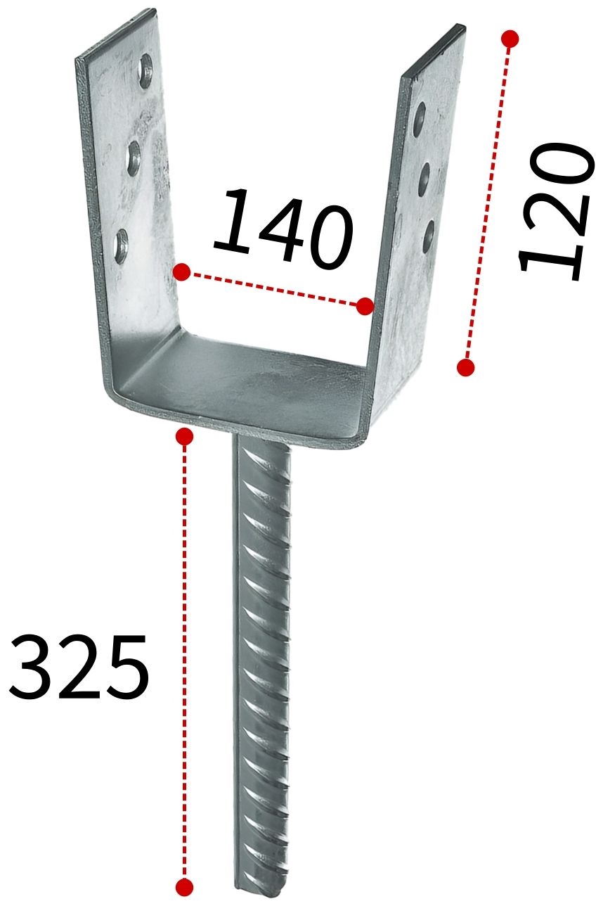 Основание колонны бруса тип U OKB СПК 140х325х120, оцинкованная сталь - фото