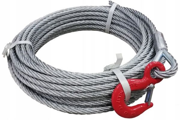 Канат 8,3 мм длина 20 м с крюком тип 6x19w+IWS для лебёдки г/п 0,8 т МТМ TOR 1271121, сталь - фото