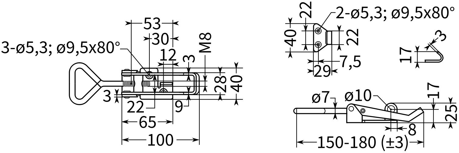 Замок регулируемый-натяжной L=150-180 мм (Тип 2, 703), оцинкованная сталь - фото