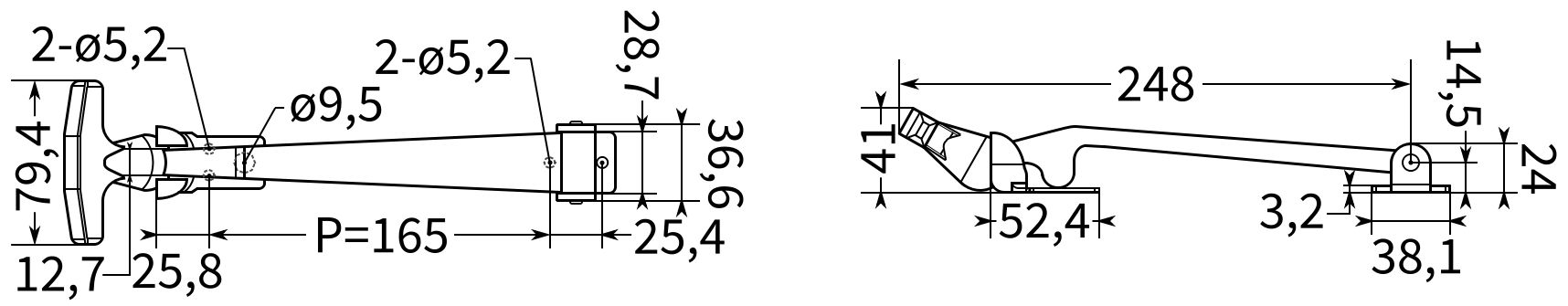 Защелка капота резиновая L=267 мм B237C-6 с креплением из нержавеющей стали - фото