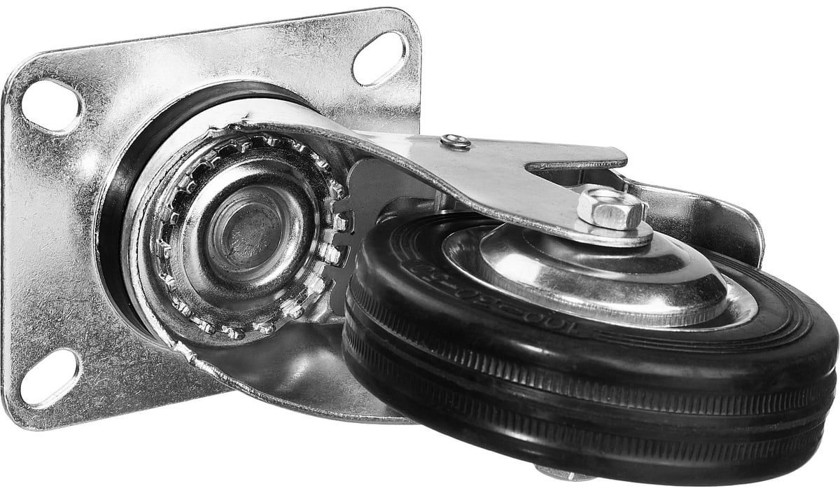 Колесо поворотное с тормозом и игольчатым подшипником резина/металл ЗУБР - фото