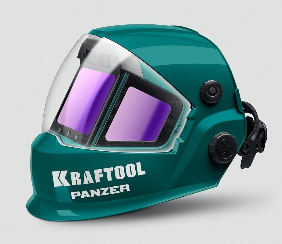 Маска сварщика хамелеон, панорамный трёхсторонний светофильтр, затемнение 3/4-8/9-14 Panzer Kraftool 11061 - фото