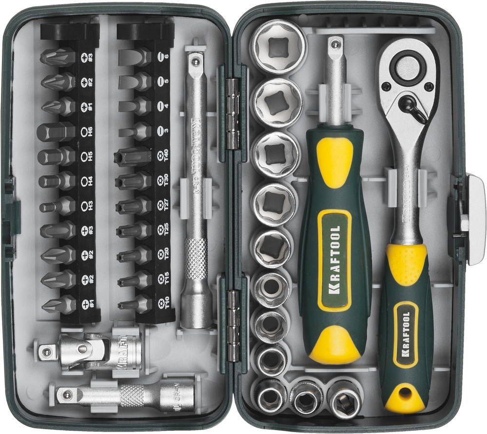 Набор торцовых головок и бит 1/4" Kraftool Universal-38 27970-H38, 38 предметов - фото