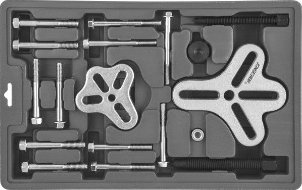 Съёмник многофункциональный с болтовыми захватами, диапазон 30-120 мм Jonessway AE310051, набор - фото