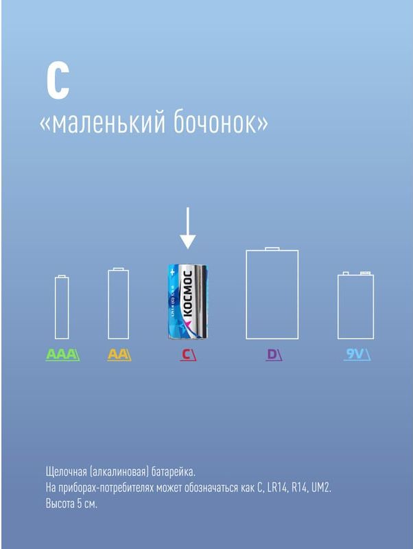 Батарейки LR14 Космос 99111, 2 шт - фото