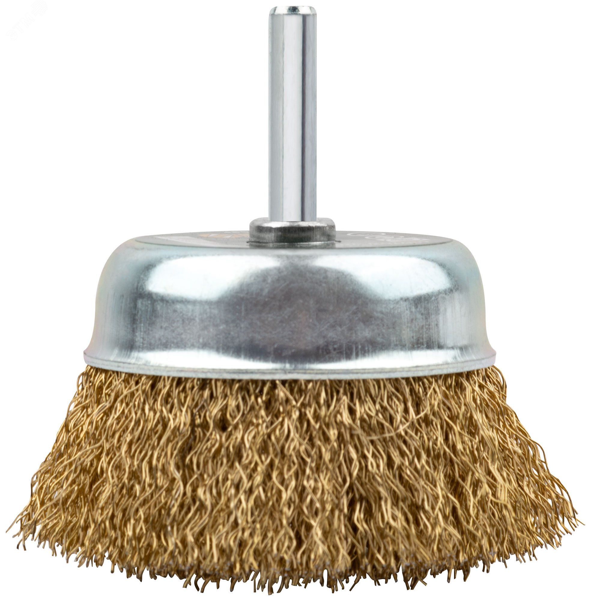 Щетка-крацовка чашечная для дрели, витая стальная латунированная проволока 0,3 мм FIT - фото