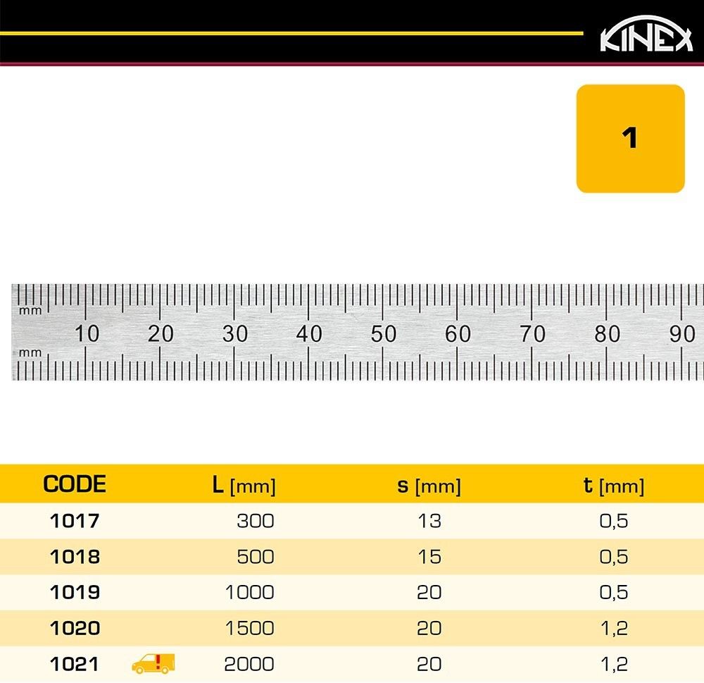 Линейка стальная 300х13х0,5 мм, шкала 1 мм KINEX 1017 - фото
