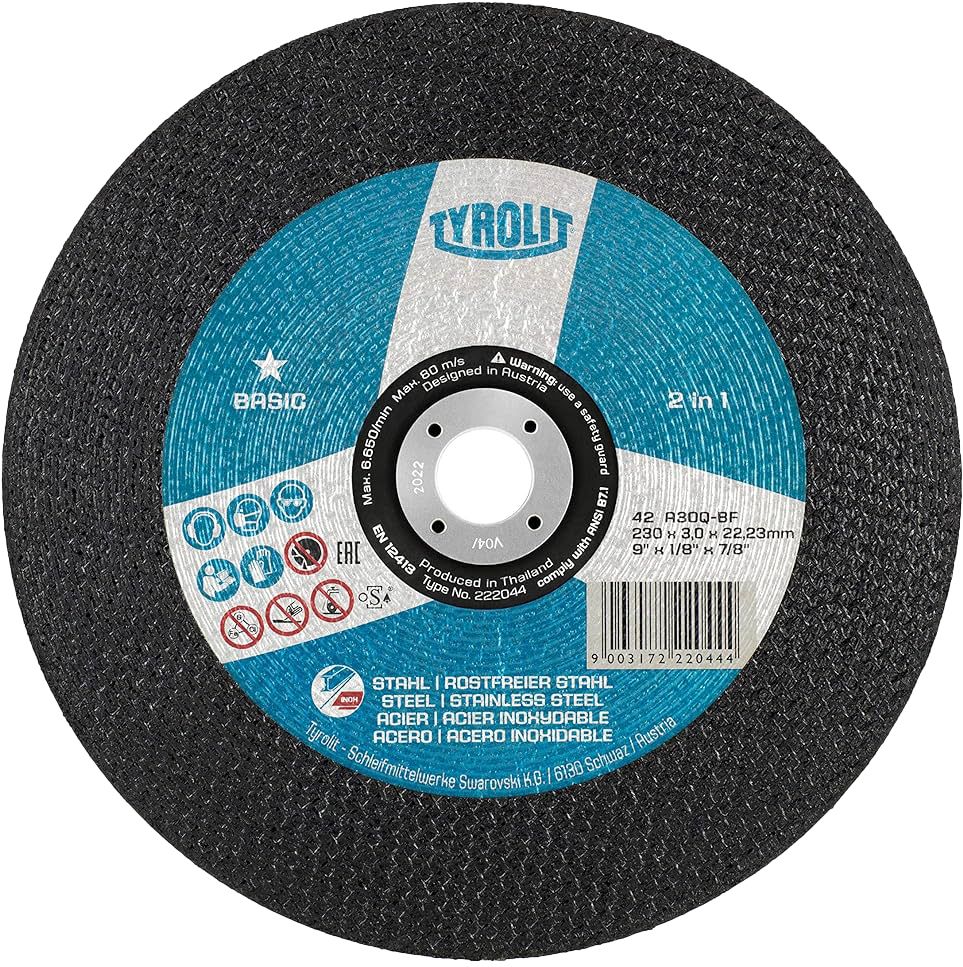 Изображение товара Отрезной диск по металлу и нержавейке 230 мм 3 мм Tyrolit Basic 222044