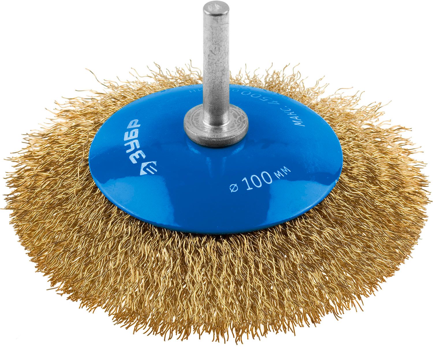 Щетка-крацовка коническая для дрели 100 мм, витая латунированная проволока 0,3 мм, ЗУБР PROF 35233-100_z02 - фото