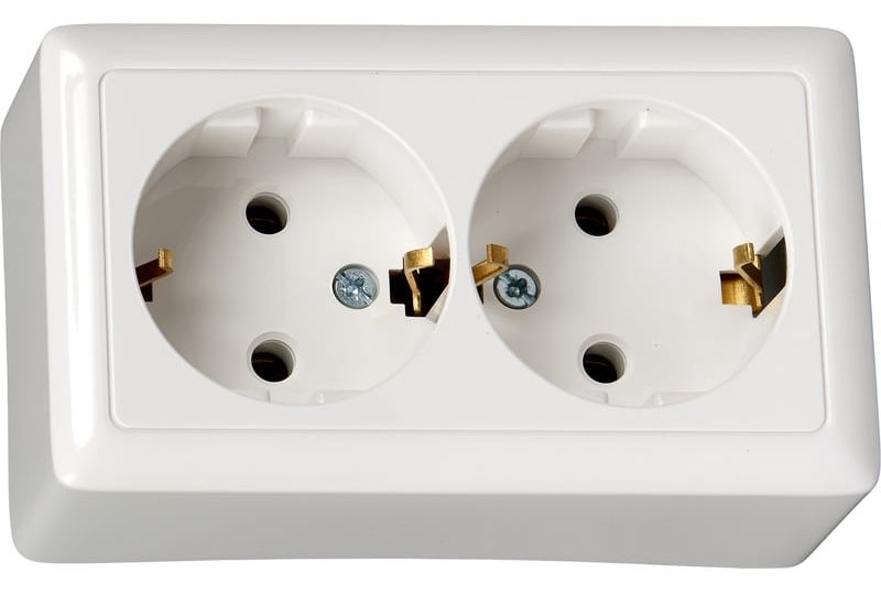 Розетка белая 2-м ОП 16А 250В с заземлением Хит Systeme Electric RA16-238-B - фото