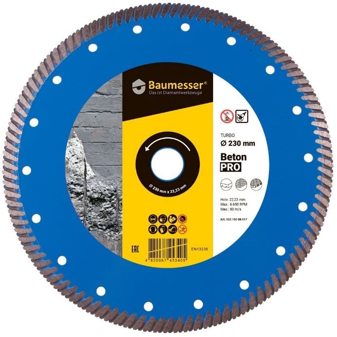 Изображение товара Алмазный диск Baumesser Turbo Beton PRO 230х2,6х9х22,23 мм для бетона и кирпича