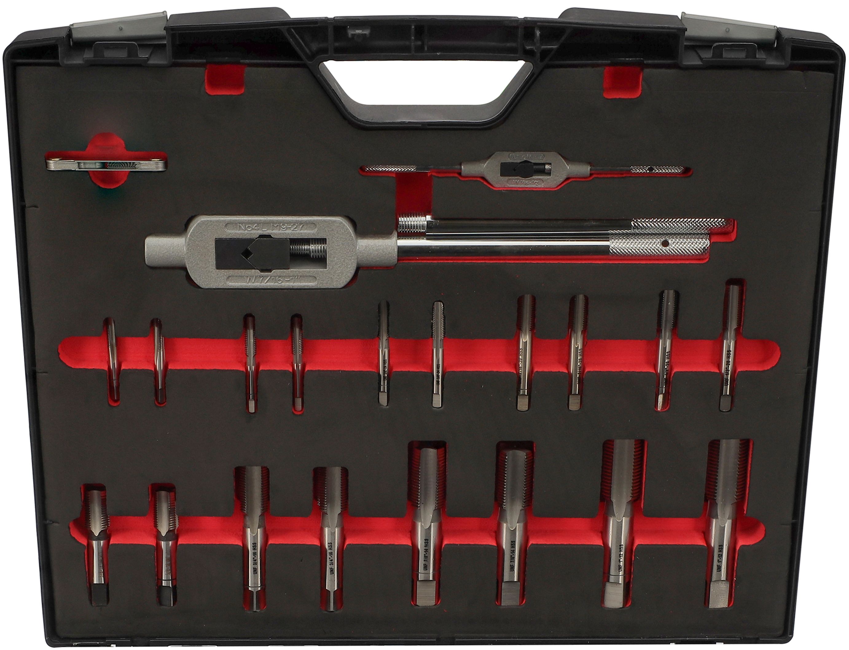 Набор метчиков и плашек UNF 1/4"-1" HSS-G H-Tools 245073HT, дюймовая резьба, 37 предметов - фото