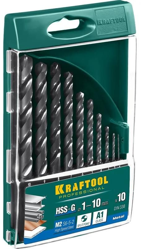 Набор сверл по металлу 1-10 мм HSS-G M2 Kraftool 29651-H10, 10 шт - фото
