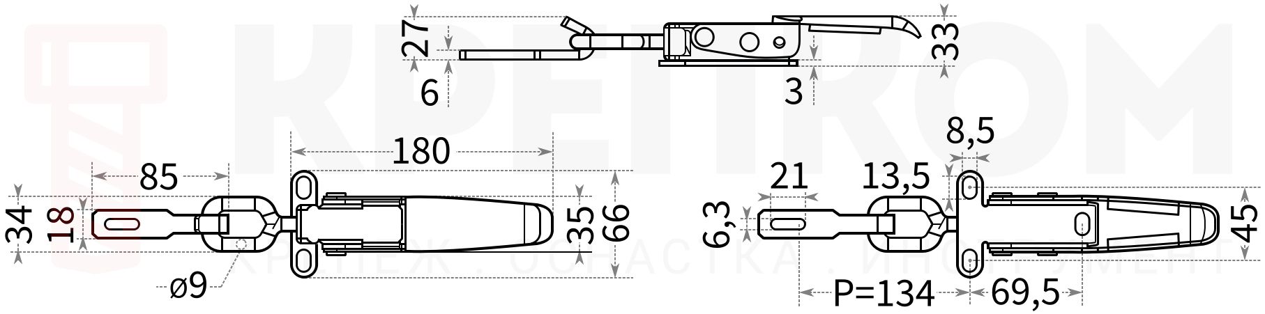 Замок-защелка регулируемый L=180 мм B79-2, оцинкованная сталь - фото