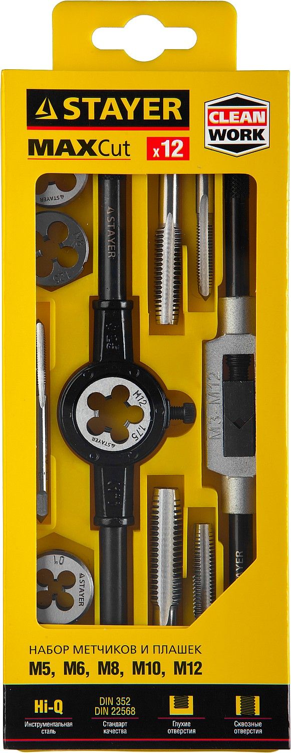 Изображение товара Набор метчиков и плашек MaXCut Master Stayer 28012-Н12 12 шт профессиональный комплект металлообраб