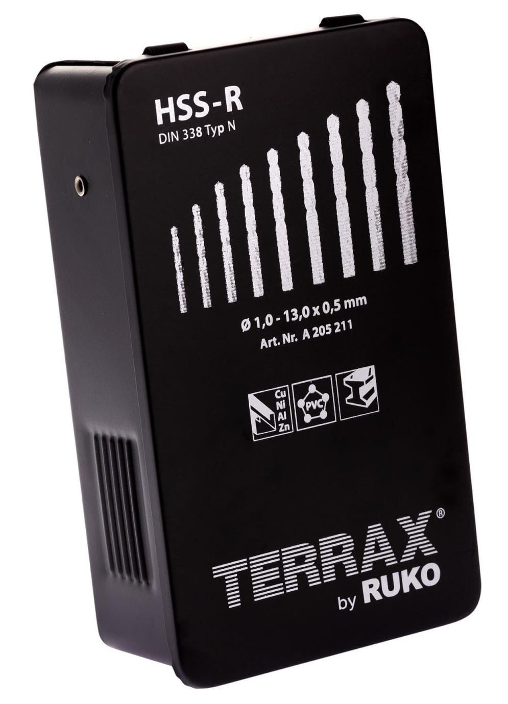 Набор сверл по металлу 1-13х0,5 мм, 25 шт HSS-R DIN 338, RUKO TERRAX A205211 - фото
