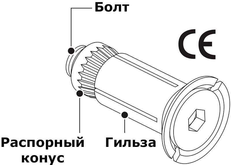 Анкер-болт с потайной головкой М8х50/27 (08-1) Lindapter Hollo-Bolt Flush Fit HBFF 82031, оцинкованный - фото