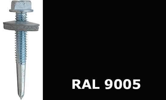 Саморез кровельный 5,5х32 мм с увеличенным сверлом РТ-5 и EPDM шайбой, RAL 9005 (глубокий черный) - фото