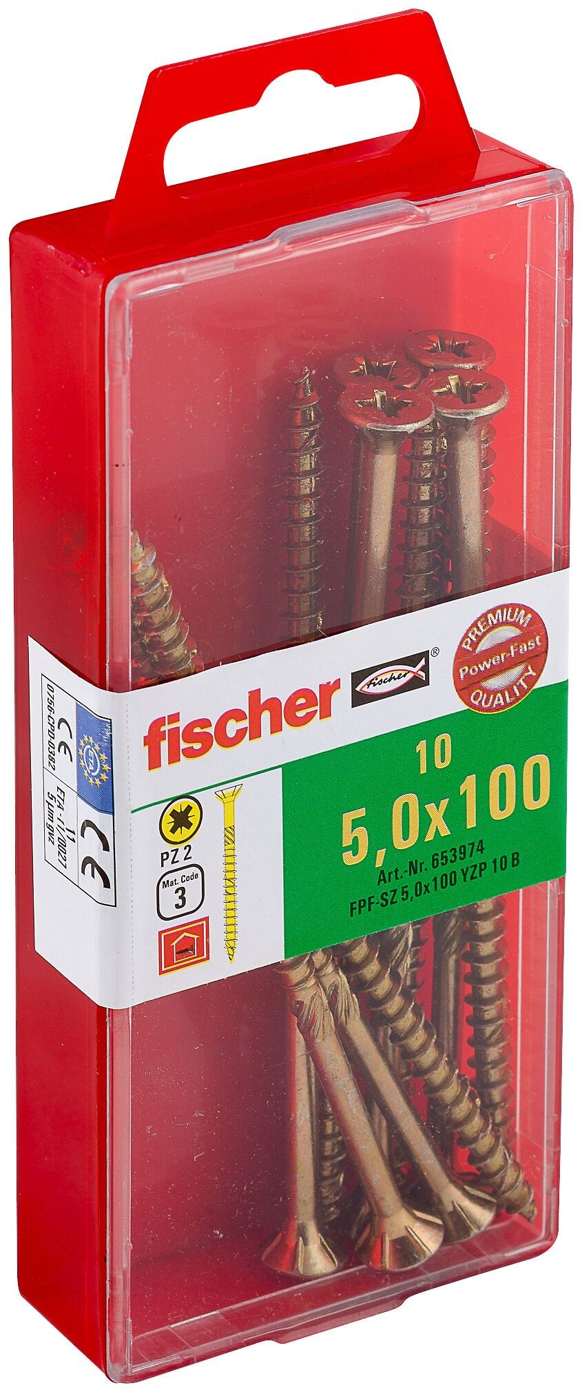 Саморез потай 5х100 мм Fischer FPF-SZ YZP 653974, неполная резьба, желтый цинк (10 шт) - фото