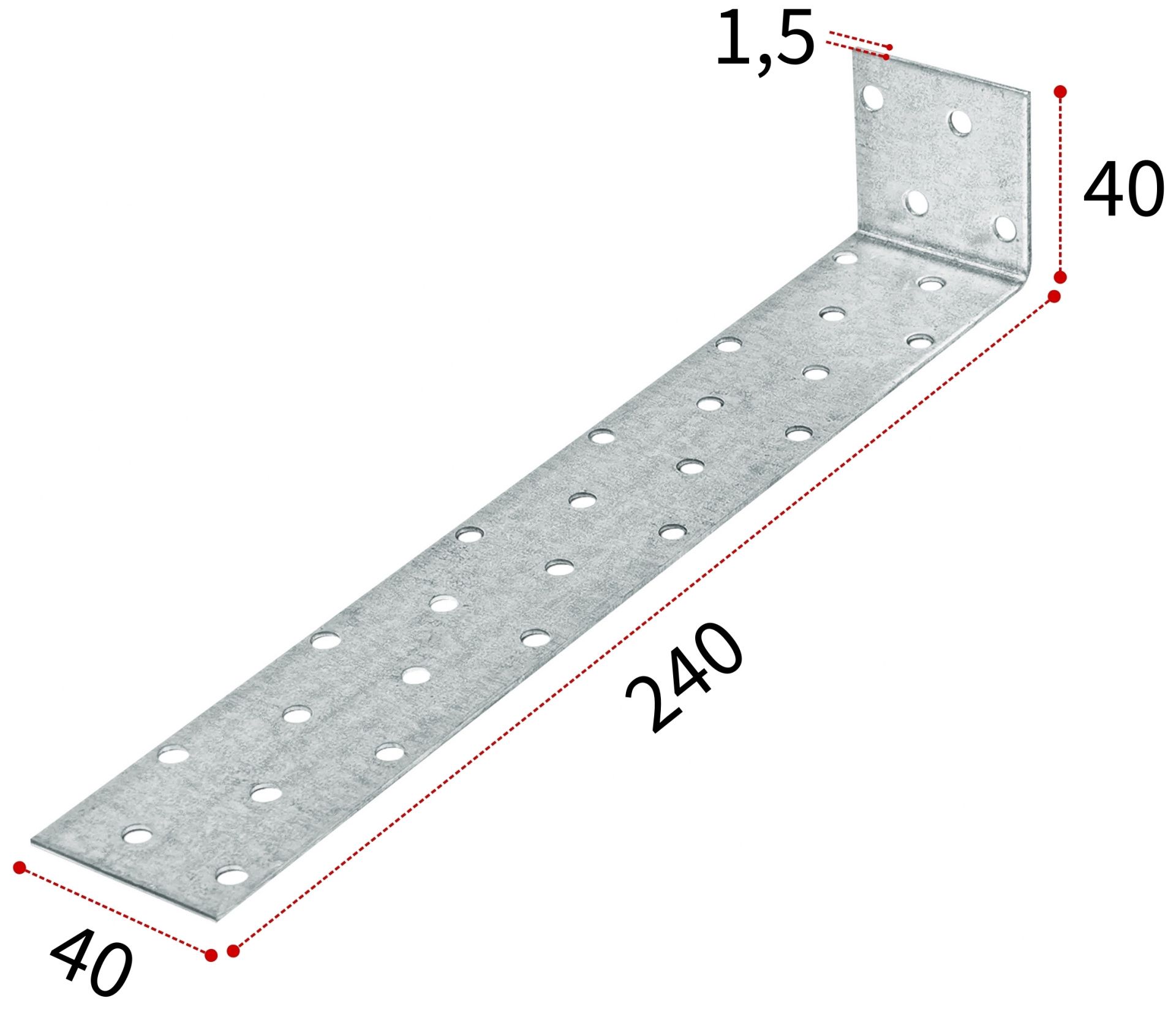 Крепежный уголок 40х240х40х1,5 мм KUL, оцинкованная сталь - фото