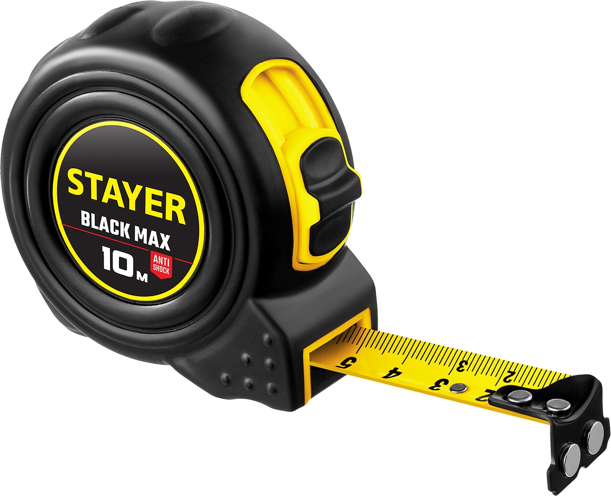 Рулетка измерительная ударостойкая 10 м х 25 мм Stayer Black Max 3410-10, 2 фиксатора - фото