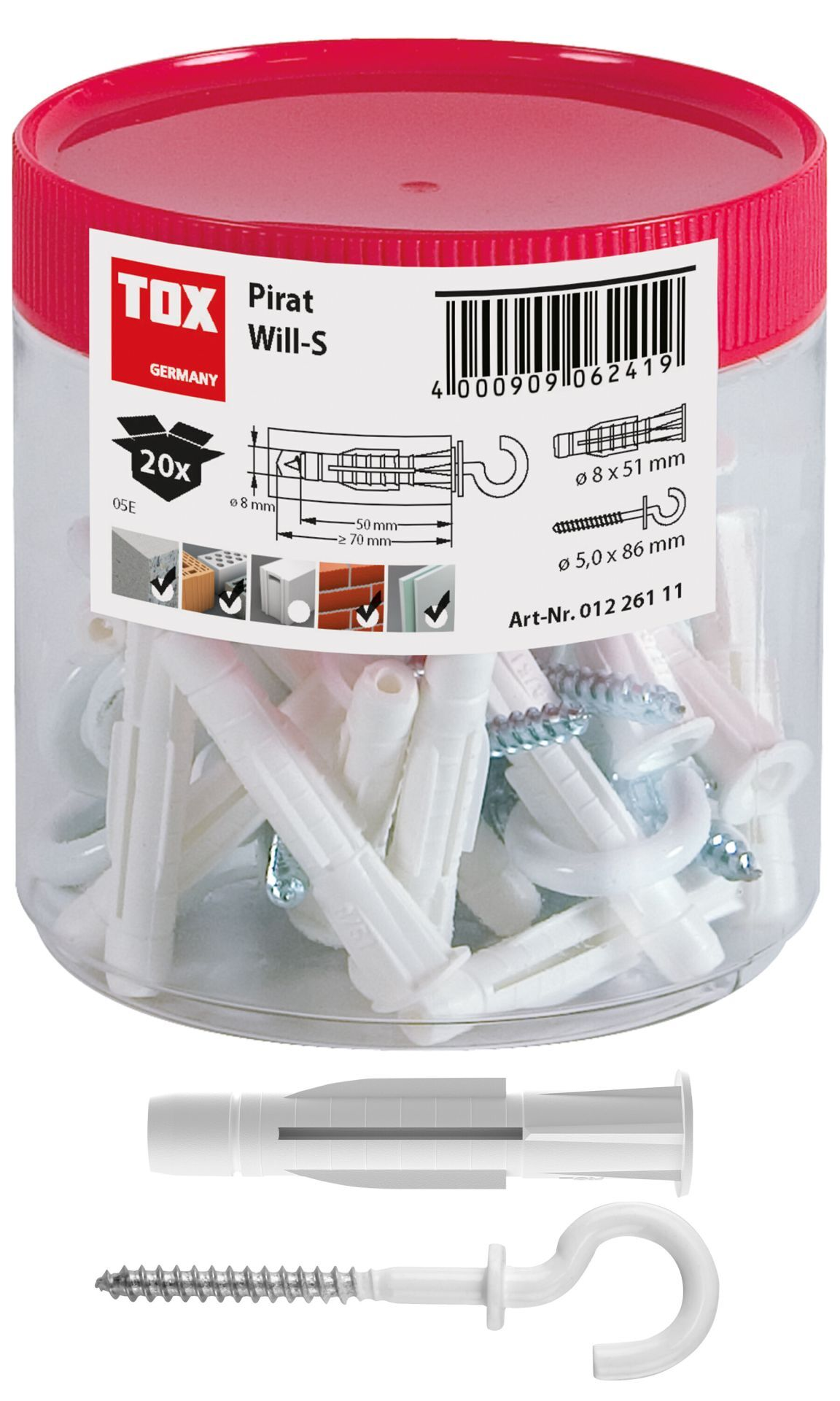 Дюбель с полукольцом 8х51 мм Pirat Will-S TOX 01226111, полиэтилен, 20 шт - фото