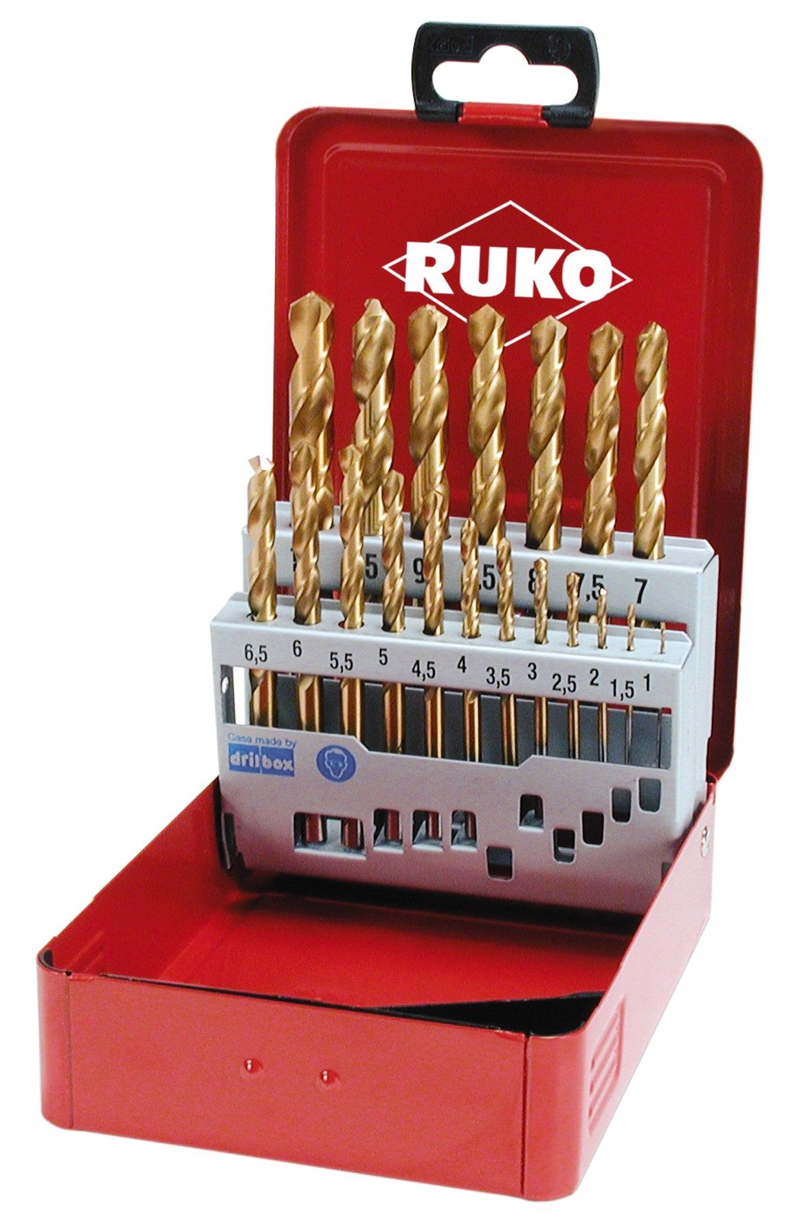 Изображение товара Набор сверл по металлу 1-10 мм 19 шт HSS-G TiN DIN 338 RUKO