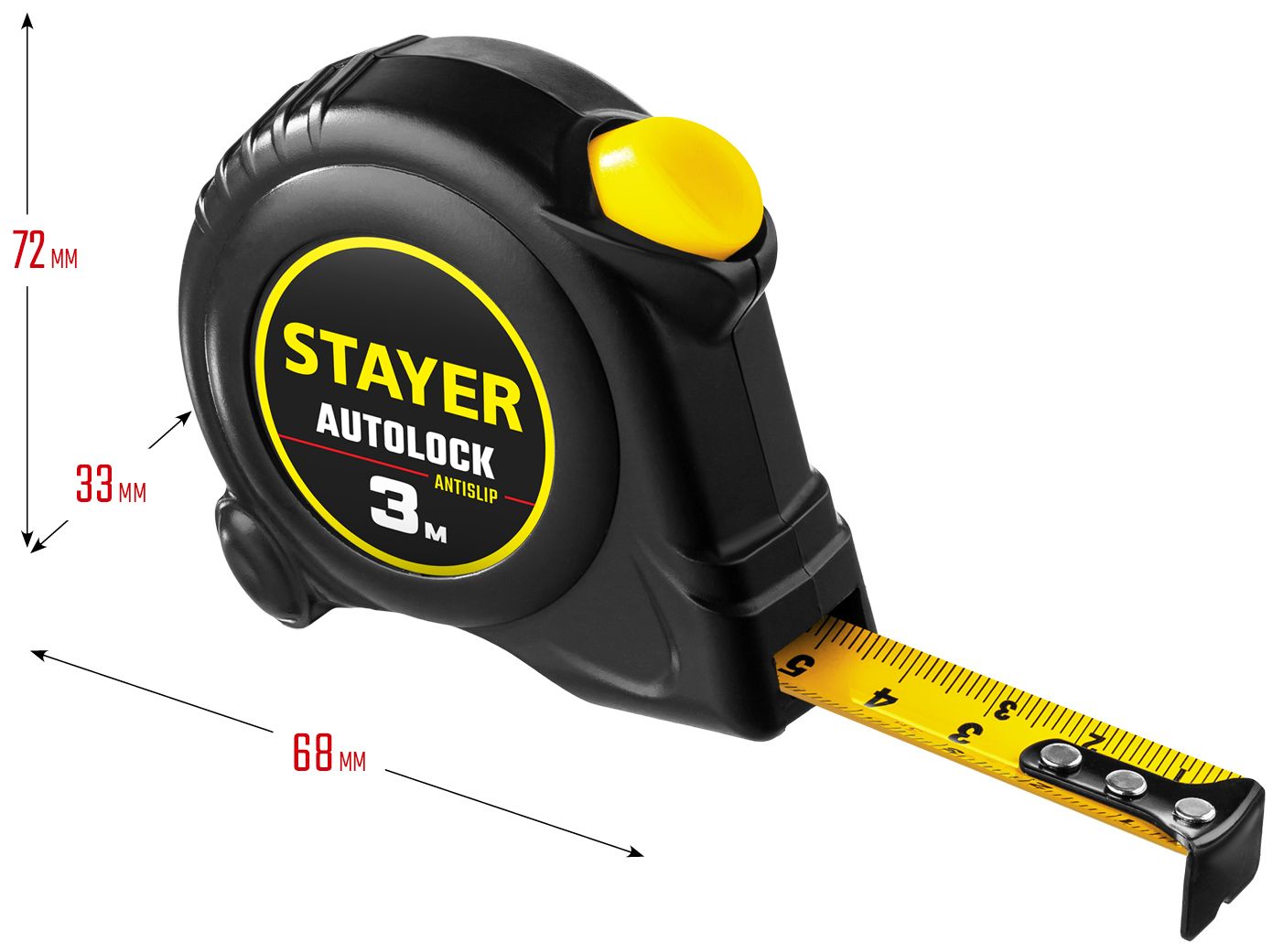 Рулетка измерительная с автостопом 3 м х 16 мм Stayer Autolock 2-34126-03-16 - фото