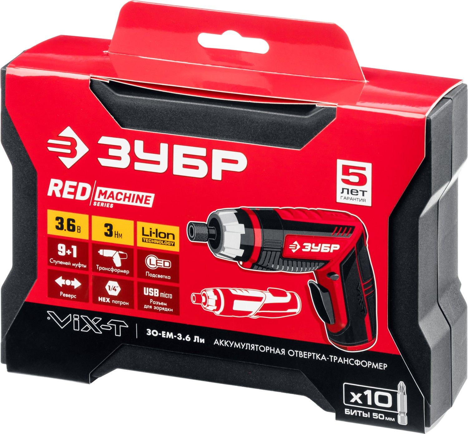 Отвертка-трансформер аккумуляторная ЗУБР Мастер ViX-T ЗО-ЕМ-3.6 Ли, в кейсе - фото
