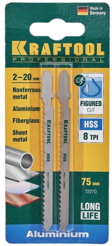 Полотно по металлу для лобзика 100/75 мм, фигурный рез T227D Kraftool 159558-3, HSS сталь, 2 шт - фото