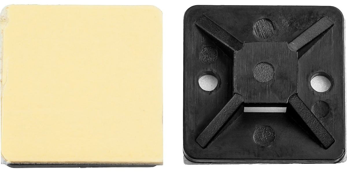 Площадка под хомут-стяжку самоклеящаяся черная 25х25 мм ПХС ЗУБР 30917-25, 100 шт - фото