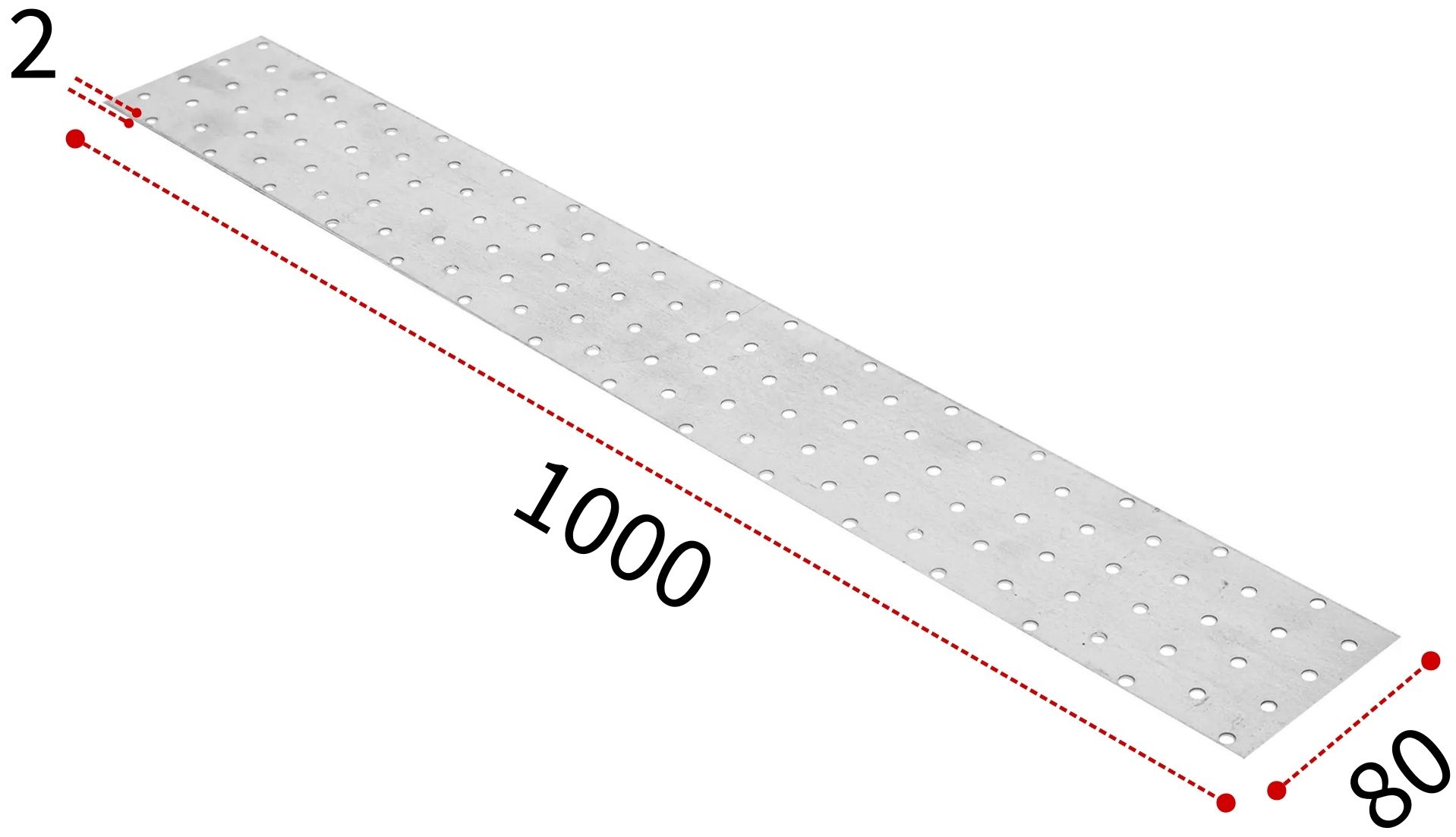 Изображение товара Соединительная перфорированная пластина 80х1000х2 мм ПС из оцинкованной стали