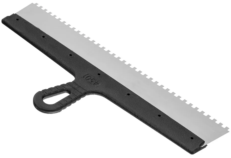 Шпатель 450 мм зуб 6х6 мм c пластиковой ручкой Сибртех 85470 - фото