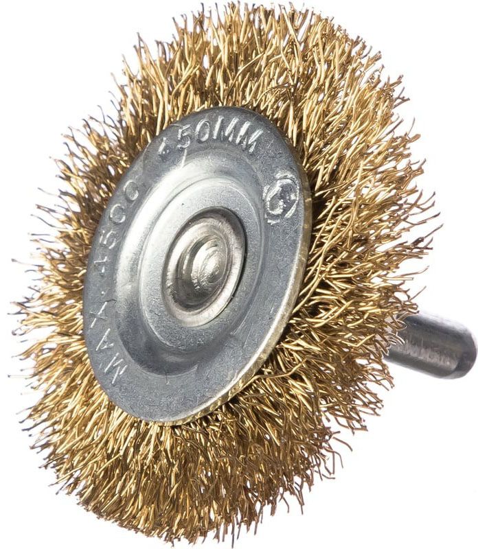Корщетка-колесо для дрели 50 мм, латунированная проволока, FIT 38505 - фото