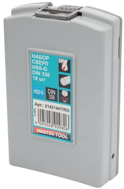 Набор сверл по металлу 1-10 мм HSS-G 135° DIN 338 H-Tools 214214HTRO, 19 шт  - фото