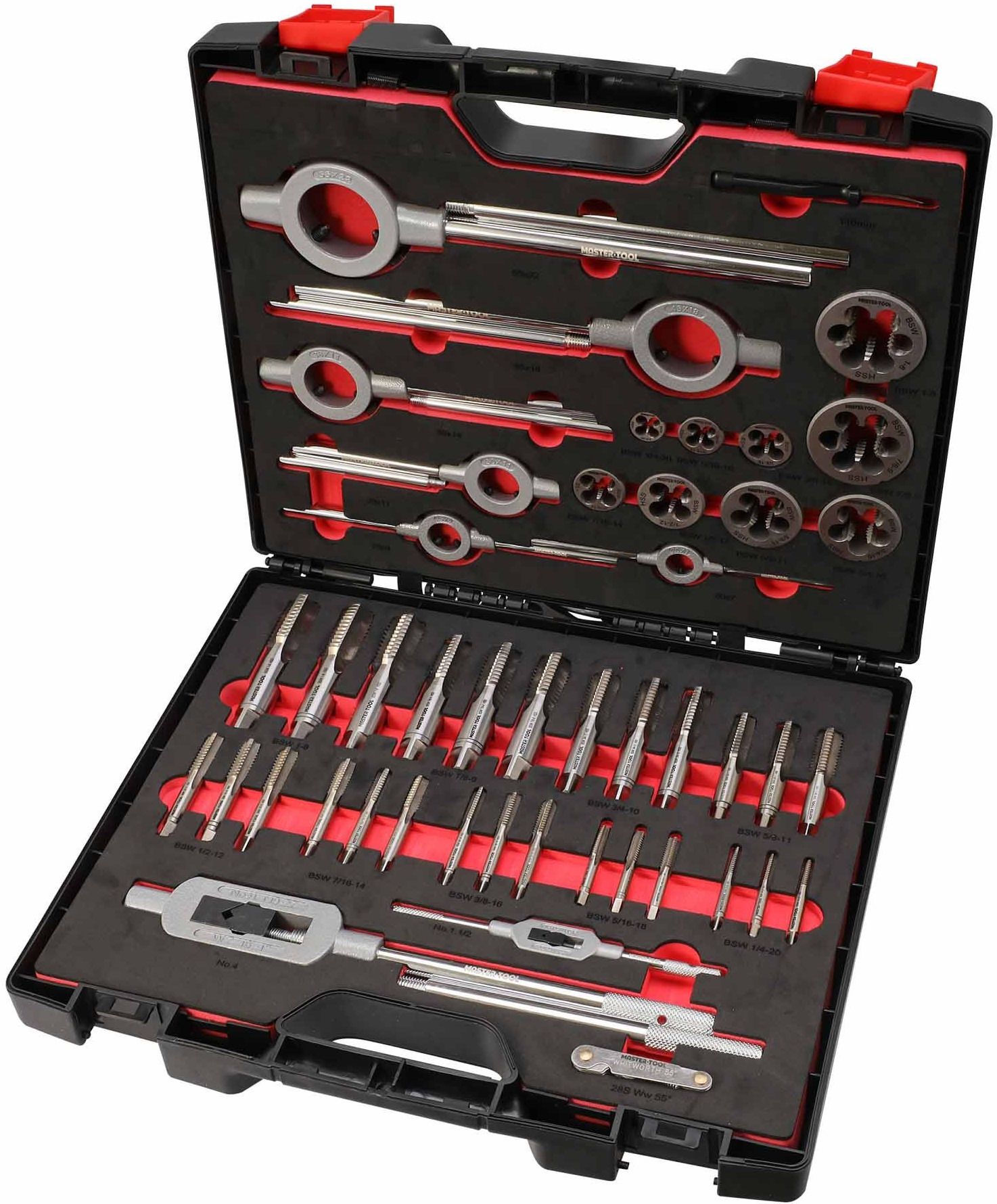 Изображение товара Набор метчиков и плашек BSW 1/4"-1" HSS-G Master-Tool 1014901010007, 46 предмметов