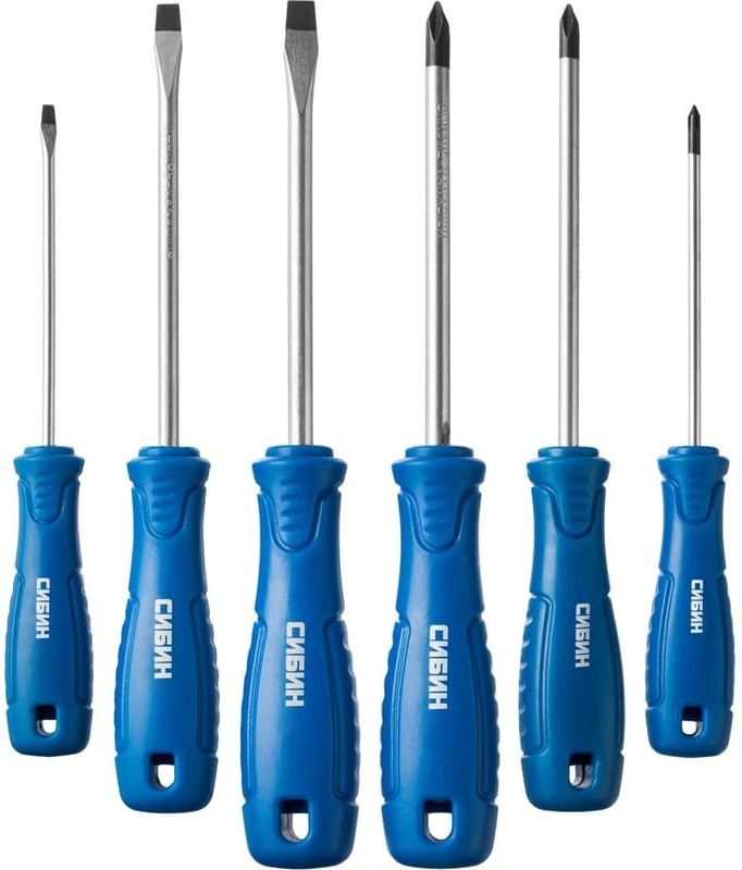 Набор отвёрток слесарных с маслобензостойкой рукояткой СИБИН 25086, Cr-V, 6 предметов - фото