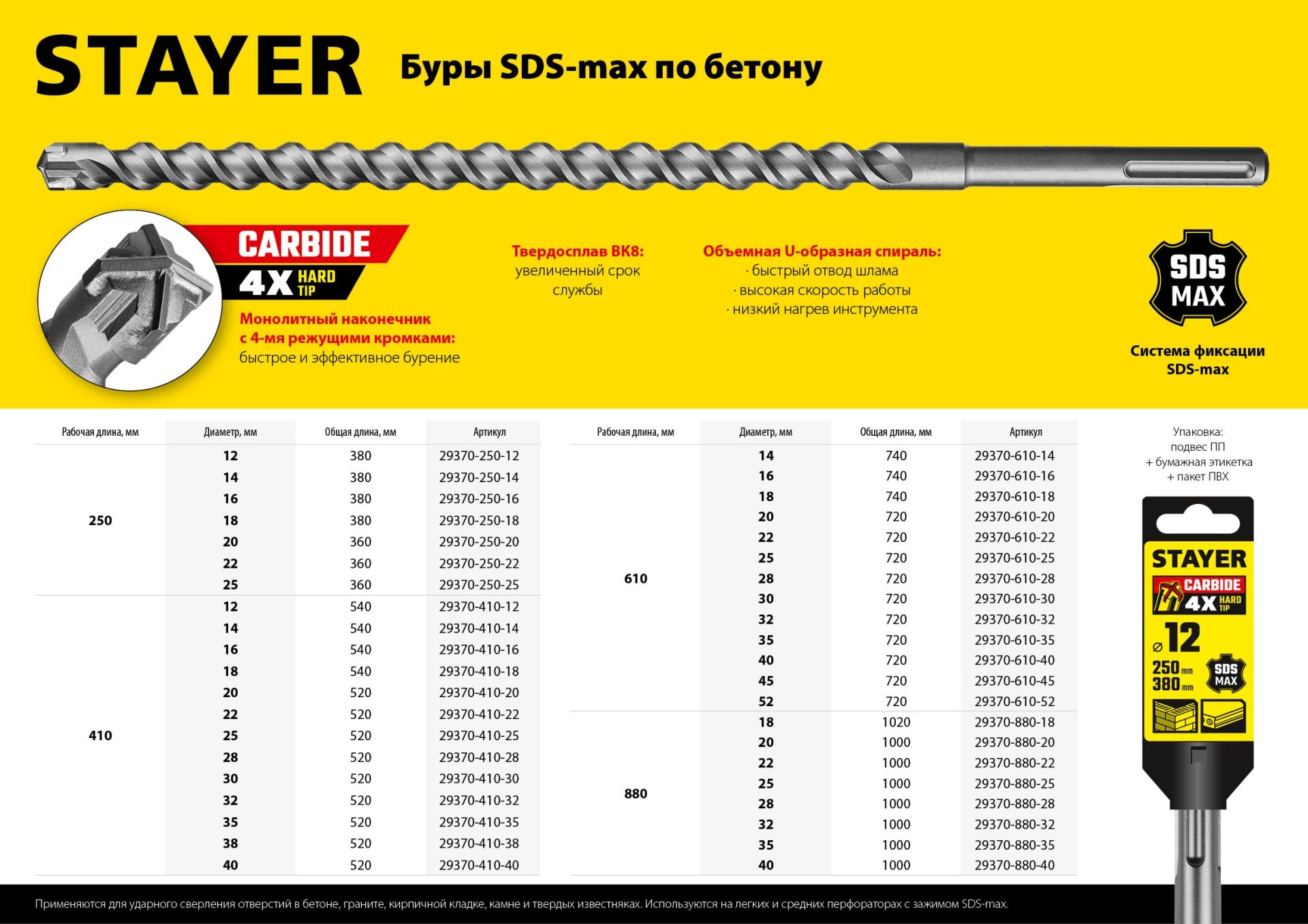Бур по бетону с хвостовиком SDS-max Hercules-4Х Professional Stayer - фото