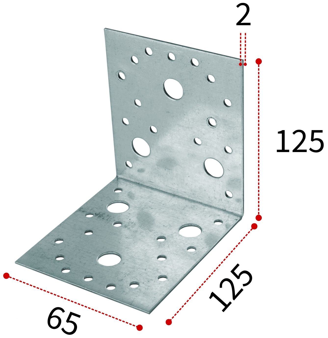 Уголок крепежный 125х125х65х2 мм Буратино 31/3, оцинкованная сталь - фото