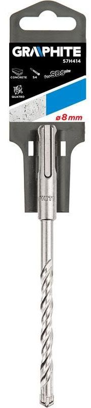 Бур по бетону SDS-plus 8х110 мм, тип S4 quatro, GRAPHITE 57H414 - фото