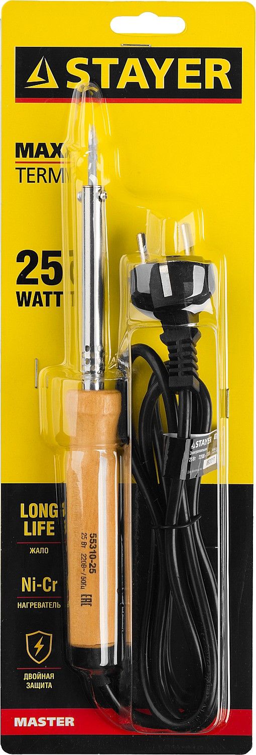 Паяльник электрический 25 Вт конусное жало деревянная рукоятка Stayer MAXTerm 55310-25 - фото