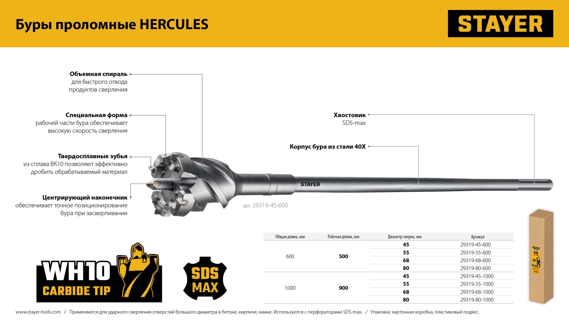 Бур проломной с хвостовиком SDS-max Hercules-4Х Professional Stayer - фото