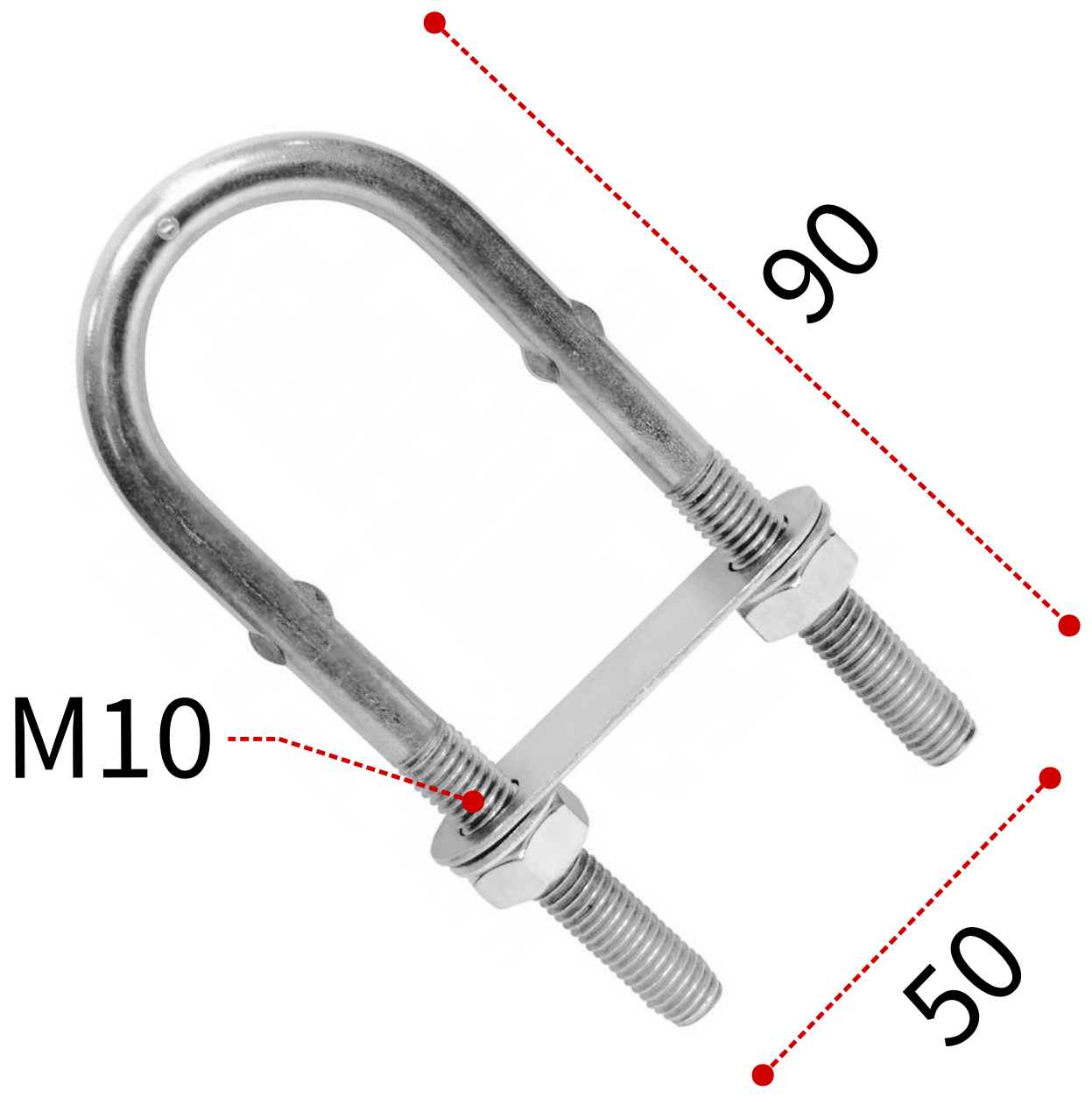 Болт-скоба U-образная М10х90 мм 8230, нержавеющая сталь А2 - фото