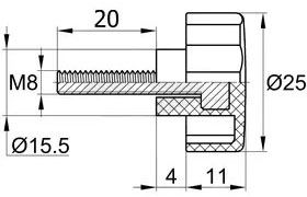 Фиксатор пластиковый с рукояткой D 25 М8х20 мм, Ф25М8-20ЧН, черный - фото