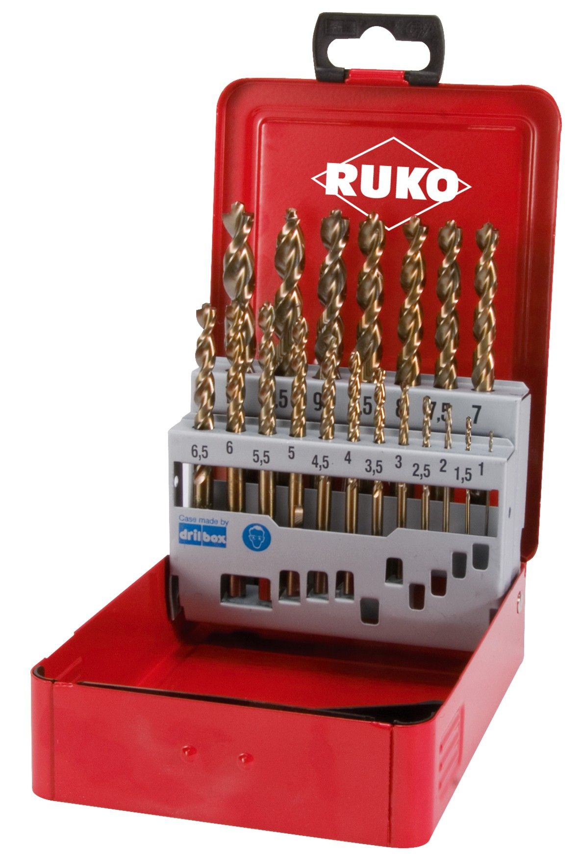 Набор сверл по металлу 1-10 мм, 19 шт HSS-G TURBO DIN 338, RUKO 214614 - фото