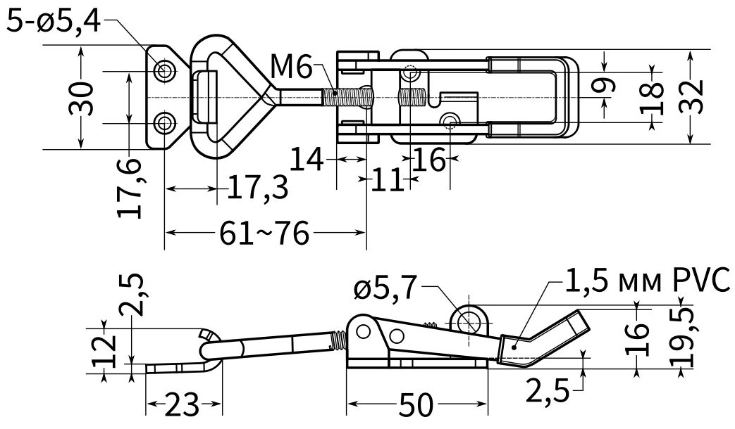 Замок регулируемый натяжной с ушком L=61-76 мм, нагрузка 184 кг, 5113C, нержавеющая сталь А2, 10 шт - фото